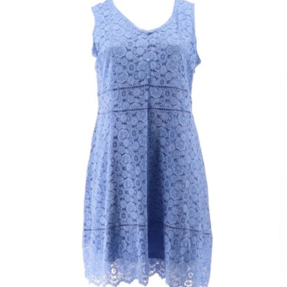 Isaac Mizrahi Live! Regular Sleeveless Lace Dress Size Xl Color Blue